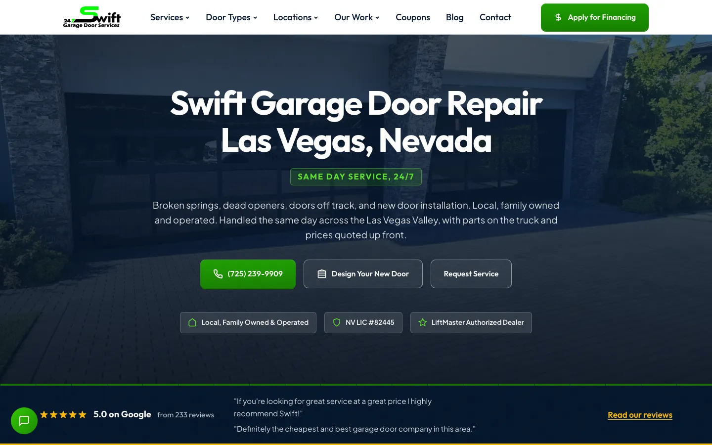 Swift Garage Door Repair home page